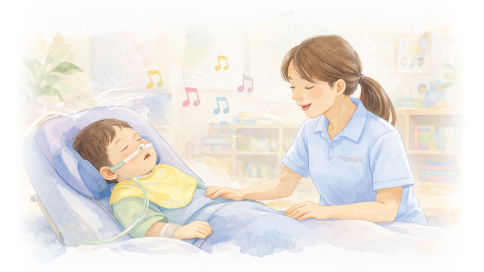 生声で同じ歌を何度もゆっくり
繰り返す